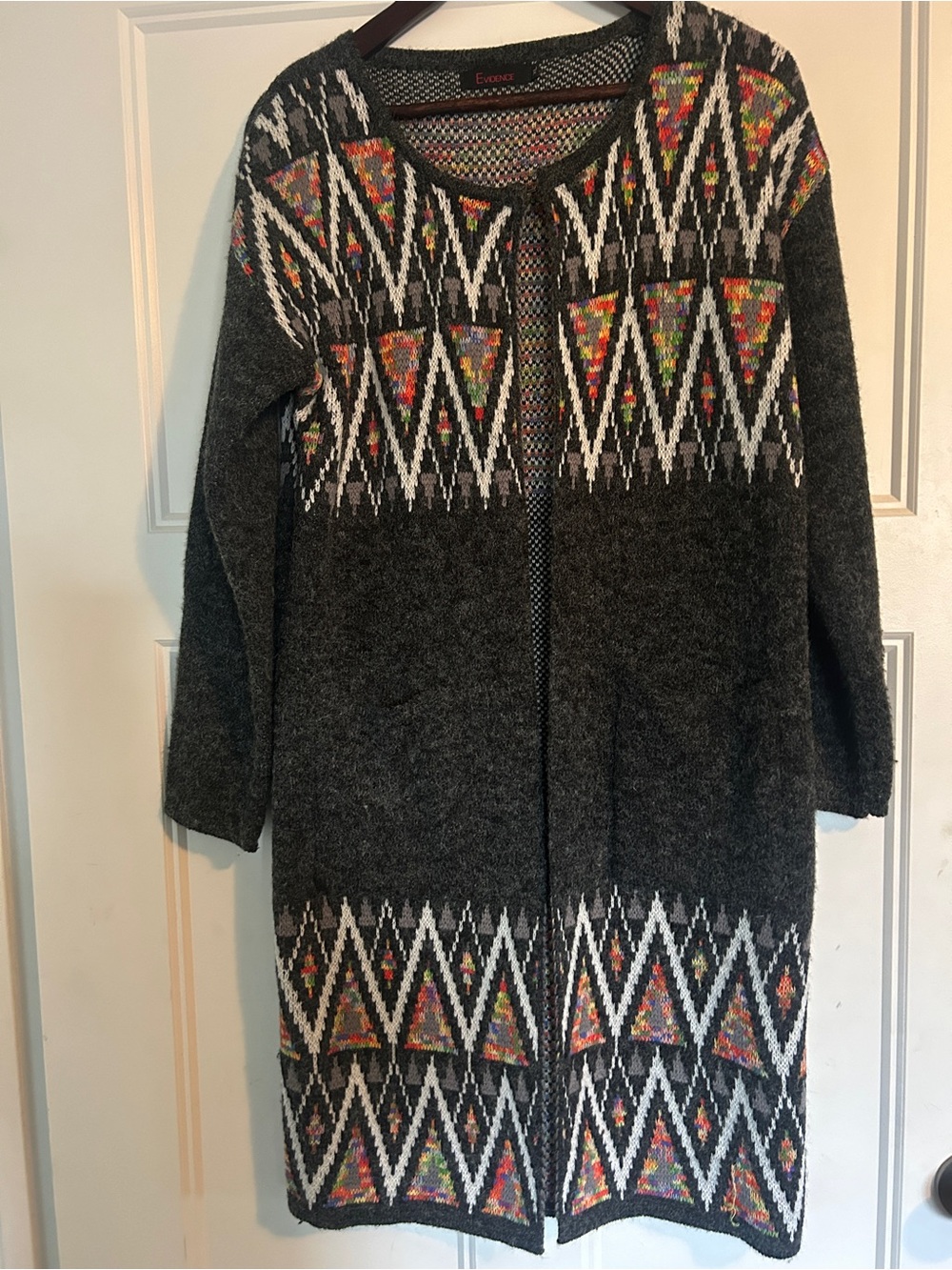 Dark Gray Patterned Long Cardigan Sweater
